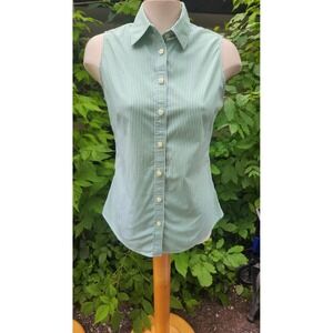Banana‎ Republic Sleeveless Top Size 8 Green White Striped Non Iron Fitted